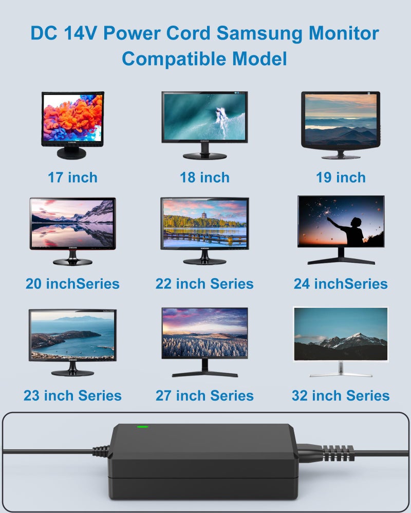 VHBW for Samsung Monitor Power Cord DC 14V 4A for Samsung SyncMaster 32â€ 27" 24" 22" 23" 20" 19" 18" 17" 15â€ Screen LED LCD TFT Monitor TV Power Supply Cord - Image 2